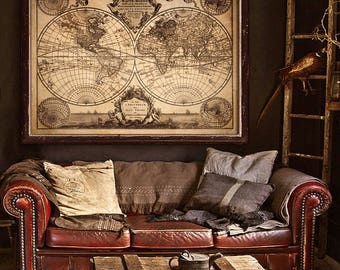 Pirate map of the World 1733 Old nautical chart in 4 sizes up to 48x36" (120x90 cm) Extra large grunge world map - Limited Edition of 100