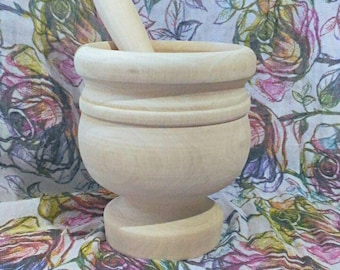Mortar and pestle in hand made wood