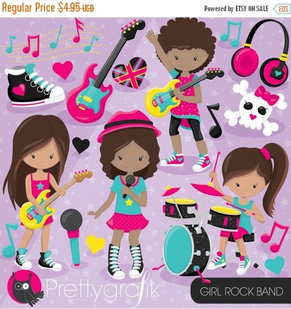 80% OFF SALE Rock star girls clipart commercial use vector