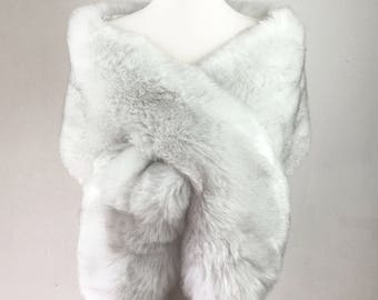 Light Gray fur Shawl, Gray Fur Bridal Wrap, Wedding Fur shrug, Faux Fur Wrap, Bridal Faux Fur Stole Fur Shawl Cape, (Lilian Gry03)