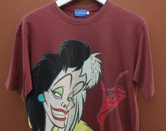 Vintage 101 Dalmations Cruella De Ville T-Shirt Disney Cartoon Animation Top Tee Size L
