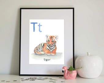 T is for Tiger, alphabet series - Print of Original Watercolour