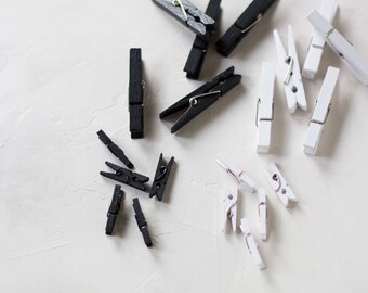 Painted Clothespins - Mini / Small - 24 pc - Black / White