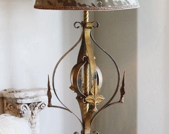 Antique Fleur De Lis Italian Tole Lamp Beautiful Vintage Large