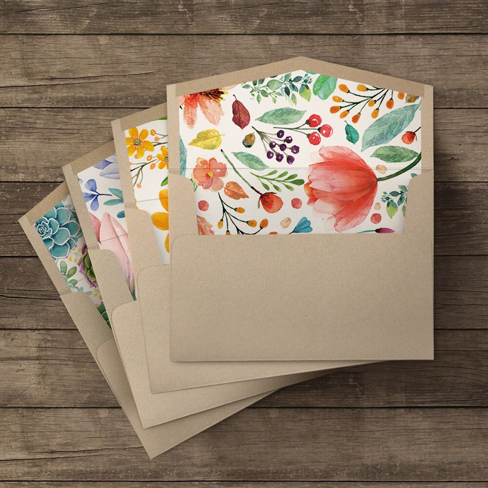 Floral lined envelopes 20 pieces 5 of each illustration