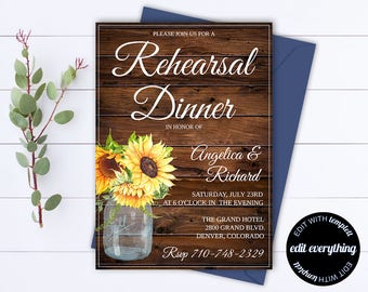 Rustic Wedding Rehearsal Dinner Invitation Template - Wedding Rehearsal Invitation - Wedding Rehearsal Invite - Printable Rehearsal Template