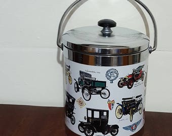 Ice Bucket with old Cars, Great vintage gift for him or old car enthusiast!!!
