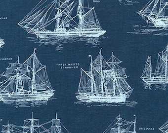 Down By The Sea Ships 16029-9 Navy Fabric