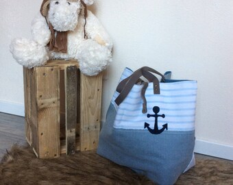 Red Tote, sailor tote bag, leather handles