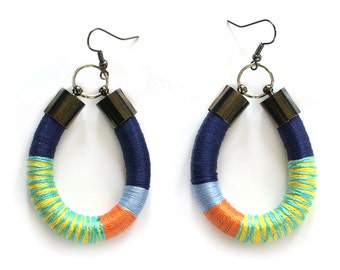 Colorful Tribal Earrings, Statement Rope Earrings, Funky Earrings, Color Block Earrings, African Style Earrings