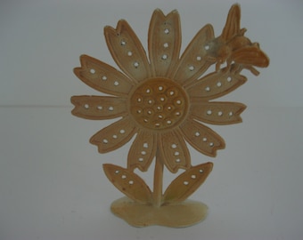Vintage Earring Tree / Mid Century Earring Holder / Flower and Bumble Bee Jewelry Tree