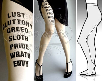 Large/Extra Large 7 Deadly Sins tights / stockings full length pantyhose Ultra Pale