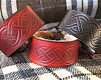 Celtic knotwork leather wrist cuff