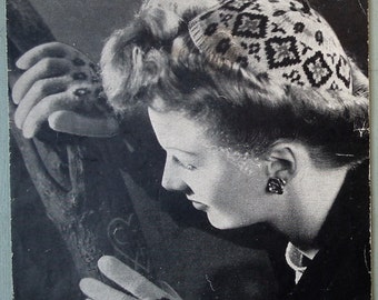 Vintage 1930s 1940s Knitting Pattern Women's Accessories Fair Isle Cap Hat and Gloves 30s 40s original pattern Bestway No. 1288 UK WW2 WWII
