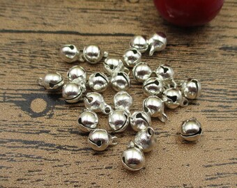50 Round Silver Bell Charms-8mm-RS671