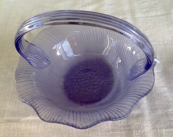 Blue Periwinkle Glass Bride's Basket Bowl with Handle