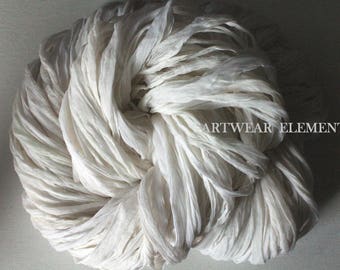 White Chiffon Sari Silk, Fair Trade Sari, Sold Per 6 Yards, Silk Textile, Textile Fiber, Ribbon, Yarn, Bracelet Ribbon, ArtWear Elements 55b