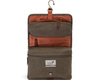 Trekker HANGING TOILETRY BAG•Dopp Kit•Mens Toiletry Bag•Canvas & Leather Travel Kit•Gifts For Him•Groomsmen Gift•Anniversary Gift