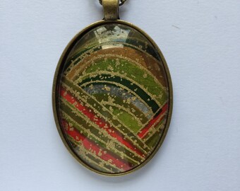 Pendant made with Japanese Chiyogami paper - Oval JP15