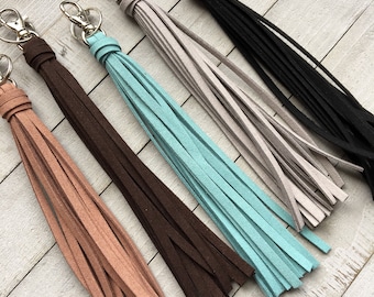 Large Tassel Keychain - 8" Faux Leather Tassel - Big Tassel Purse Charm, Handbag Tassel, Backpack, Boho (ST122)