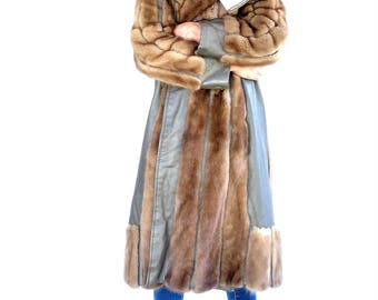 NEW PRICE - Vintage Authentic Mink Fur and Genuine Leather Three Quarter Length Coat