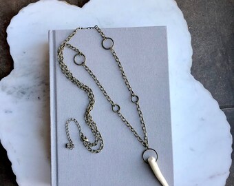 Real Antler Tip Necklace Long Bronze Necklace Minimalist Layering Necklace Naturally Shed Antler Tips Necklace Rustic Jewelry Gift Idea BOHO