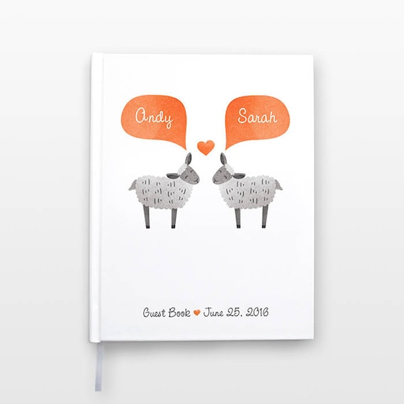 SHEEP Wedding Guest Book, Personalized Wedding Gift, Unique Wedding Guestbook, Lamb Hardcover Personalized Notebook, Animal Couple Journal