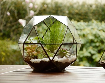 Large Glass Terrarium - Glass Terrarium - Geometric Terrarium- Stained Glass Terrarium - Icosidodecahedron