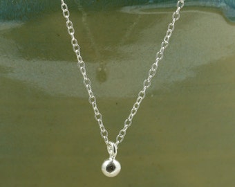 Sterling Silver Chain Necklace with Hill Tribe Silver Tiny Puffed Disc Charm, Bridesmaid Gift, Silver Necklace, Charm Necklace