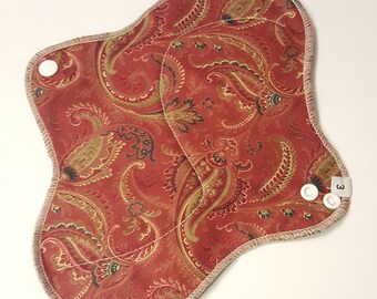 Mama Cloth Pad - Burgundy Paisley Cotton HEAVY Cloth Mama Pad Postpartum .. 10 inch FREE SHIPPING