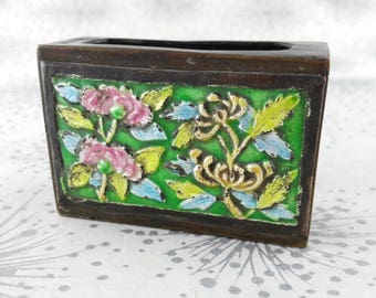 Vintage Match Box Cover - Flower Match Box Safe - Vintage Match Safe - Re-enactment Match Box - Vesta Box - Metal Match Box - Tabaconalia