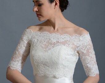 Bridal bolero, Off-Shoulder, lace bolero, wedding bolero, wedding jacket, lace shrug, bridal jacket, bridal lace topper, Alencon Lace