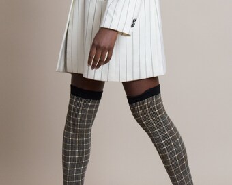 Vintage 50s Grid Knit Thigh-High Socks