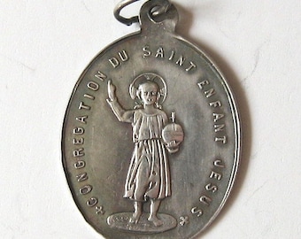 Antique Thin Sterling Silver Small St Infant Jesus French 1900 Religious Medal Charm Pendant