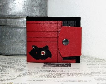 Hollow Cat, Handmade Personalized Wallet, Black Cat, Patchwork, Vegan Friendly, Vegan Leather, Leather Wallet, Unique Wallet, UNUSUAL