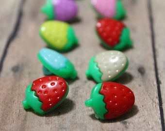 Strawberry buttons-Set of 12-Colorful Strawberry buttons-Fruit buttons-Srawberry decor-Small sewing buttons