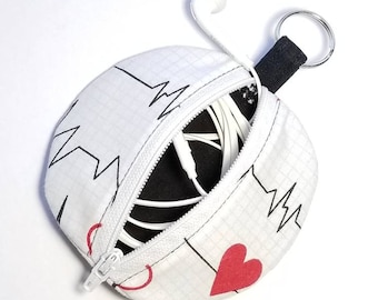 Earbuds Case, Earbud Pouch, Earbud Purse, Earbud Keychain, Fabric Earbud Case, Coin Purse, Earbuds Holder, Earbuds Pouch Keychain, EKG