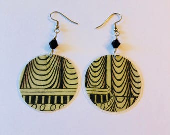 Geometric Pattern Recycled Magazine Circle Earrings