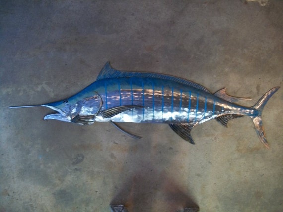 Blue Marlin Metal Fish Wall 68in sculpture Beach Coastal Tropical Art