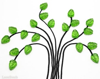 Bright Grass Green Czech Glass Leaf Beads 10mm (20) Pressed Leaves Tree jewelry making craft supplies