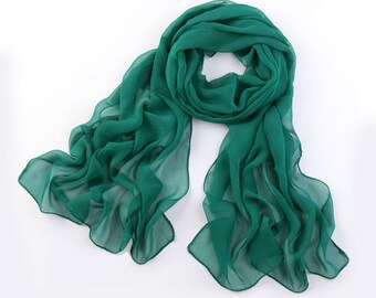 Dark Green Chiffon Scarf - Dark See Green Chiffon Scarf - PS26