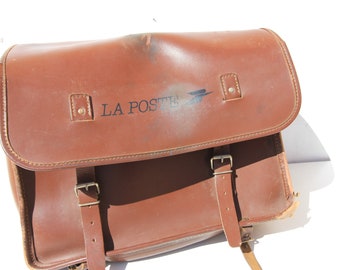 French La Poste leather bag,mail bag ,satchel,bike pannier,messenger bag