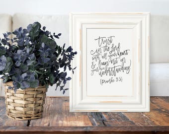 Proverbs Wall Art - Proverbs 3 5 - Trust In The Lord - Calligraphy Verses - Bible Verses - Calligraphy Print - Christian Art - Bible Print