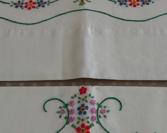 Vintage Wabasso Set Of Hand Embroidered Pillowcases/ Floral Embroidery Cottage Chic Bedscape Accents