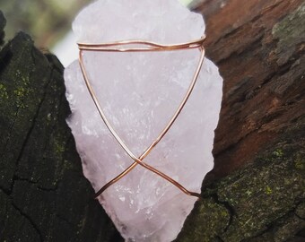 Pink quartz arrowhead pendant