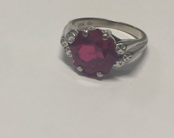 Vintage Edwardian 10K White Gold 10mm Ruby Ring