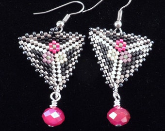 Triangle Earrings, Peyote Earrings, Delica Beaded Earrings, Dangle Earrings, Drop Earrings,