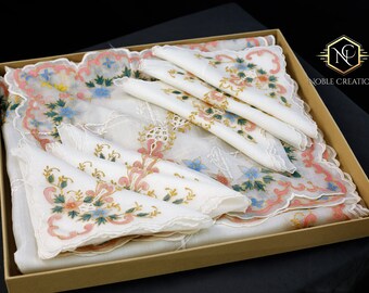Handpainted and Embroidered Cocoon Silk Table Cloth for a 6-seater Rectangular Dining Table