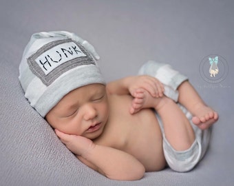 Newborn photo prop, newborn boy, newborn HUNK, Newborn boy prop, Baby boy, jersey knit pant set, striped pant set, newborn pant set, newborn