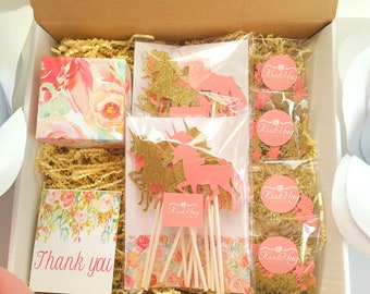 Unicorn Birthday Party Gift Box Set, Unicorn Party, Unicorn Party Kit,Dessert Table, Unicorn Party Essentials